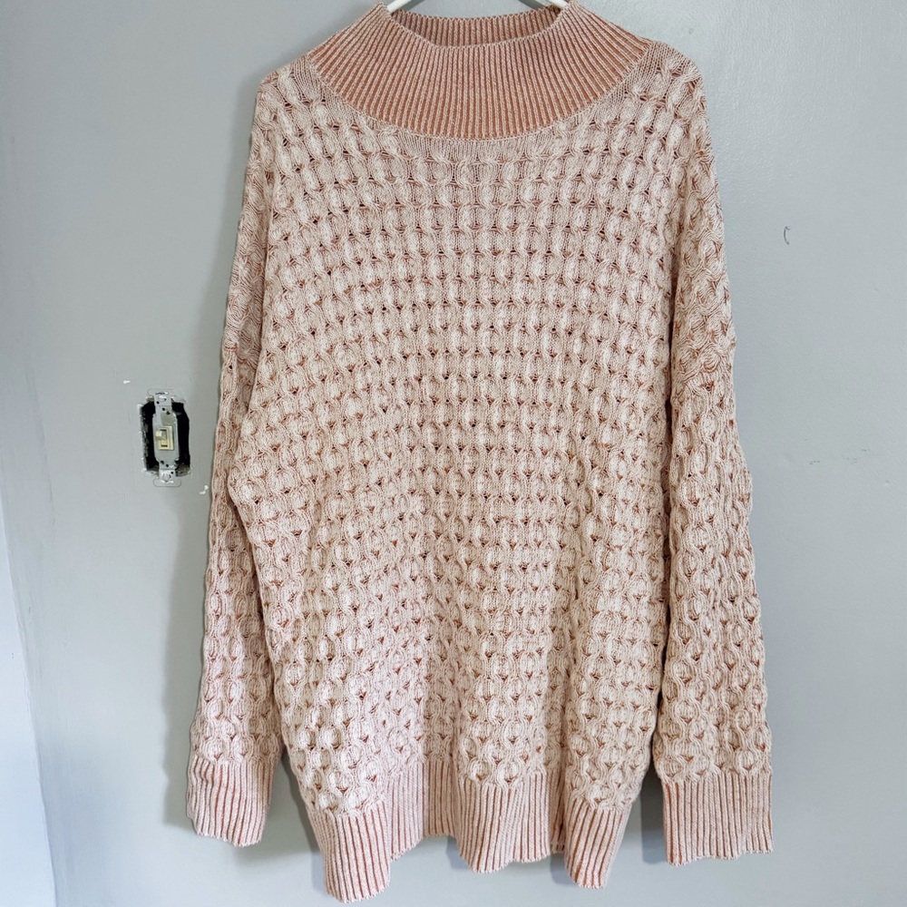 Vintage Knit Peach Turtleneck Chunky Sweater Size XL
